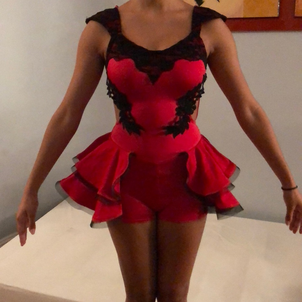 Red and black laced dance and party costume